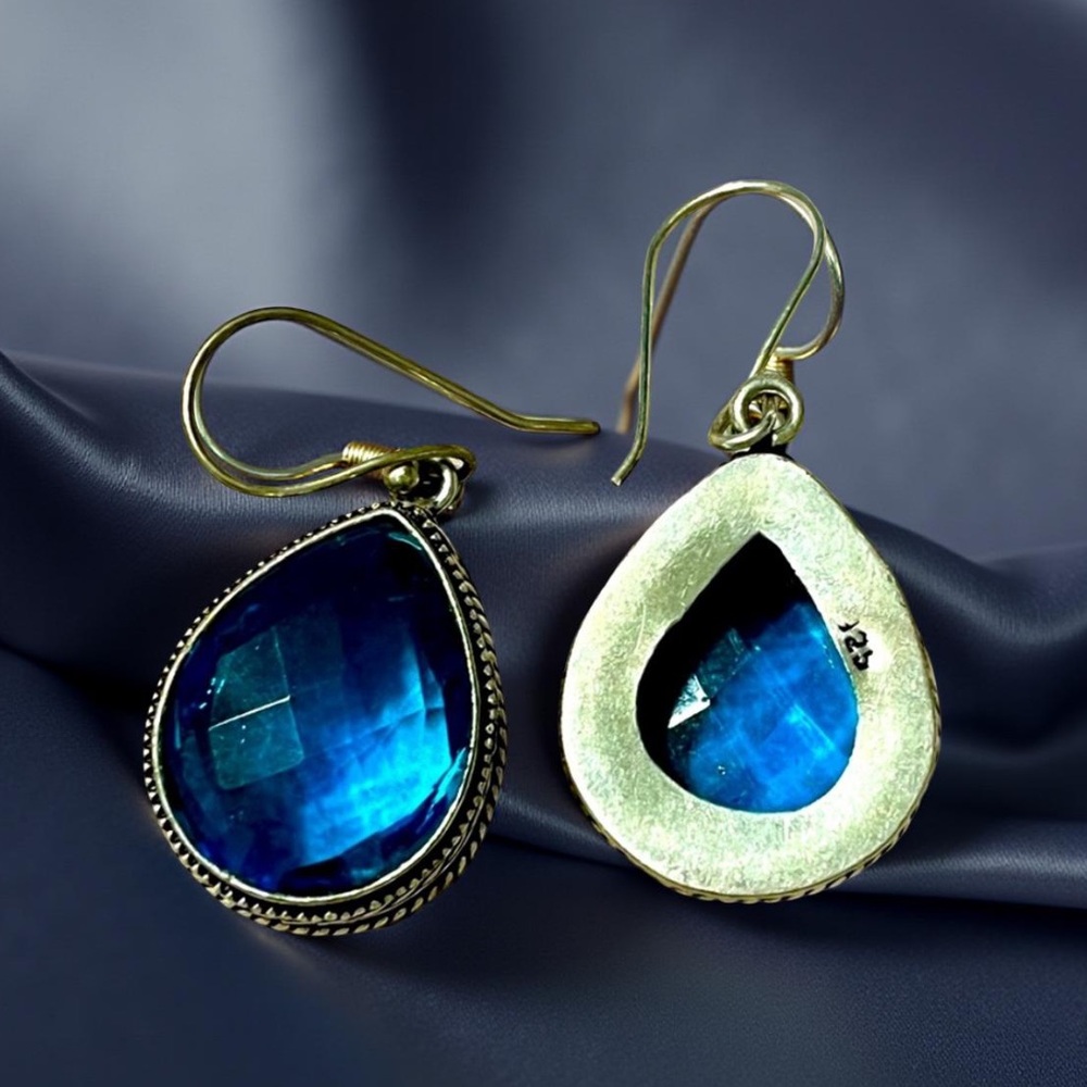 Sterling silver earrings Blue / Teal 925 earrings facets cut Beautiful - Picture 3 of 13